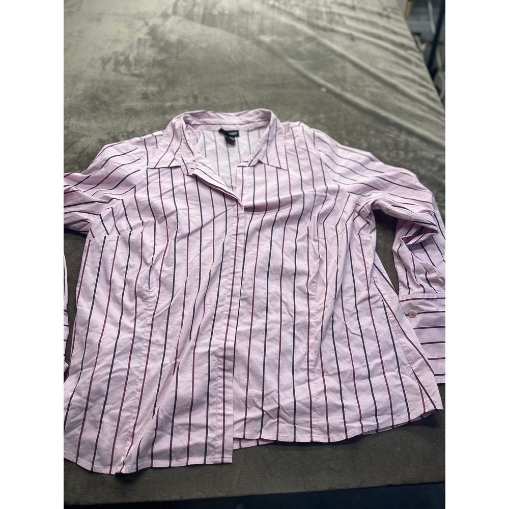 Lane Bryant Pink Striped Button Down Shirt Womens 22/24 Stretch‎ Long Sleeve Top